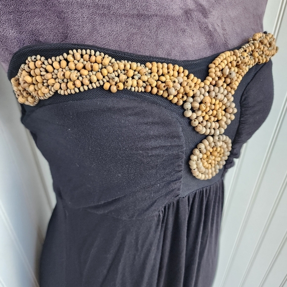 DESIGN HISTORY Womens Long BLACK Wooden BEADED  MAXI Dress Stretch Strapless S - Picture 5 of 11